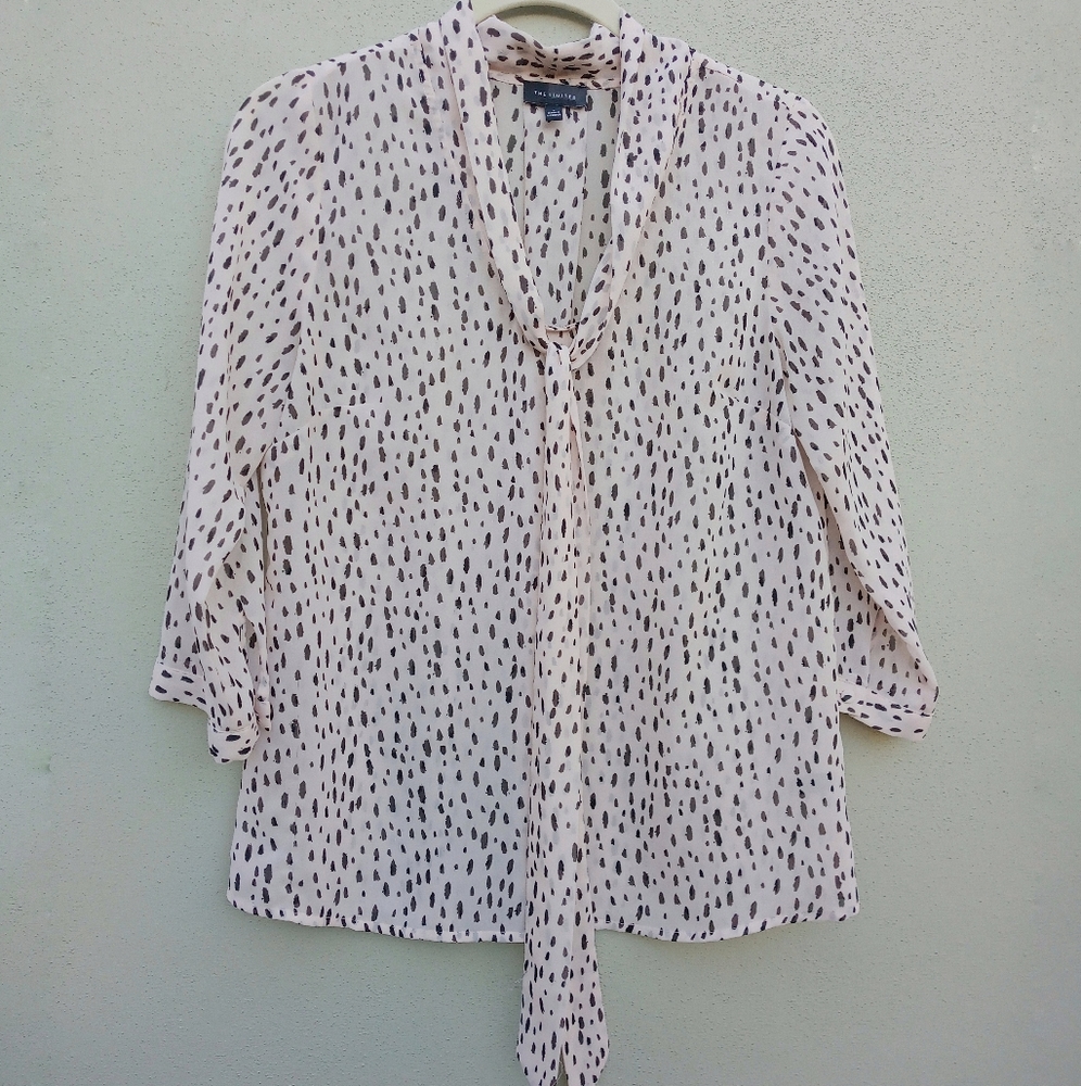 The Limited Pink Dot Print Tie-Neck Blouse